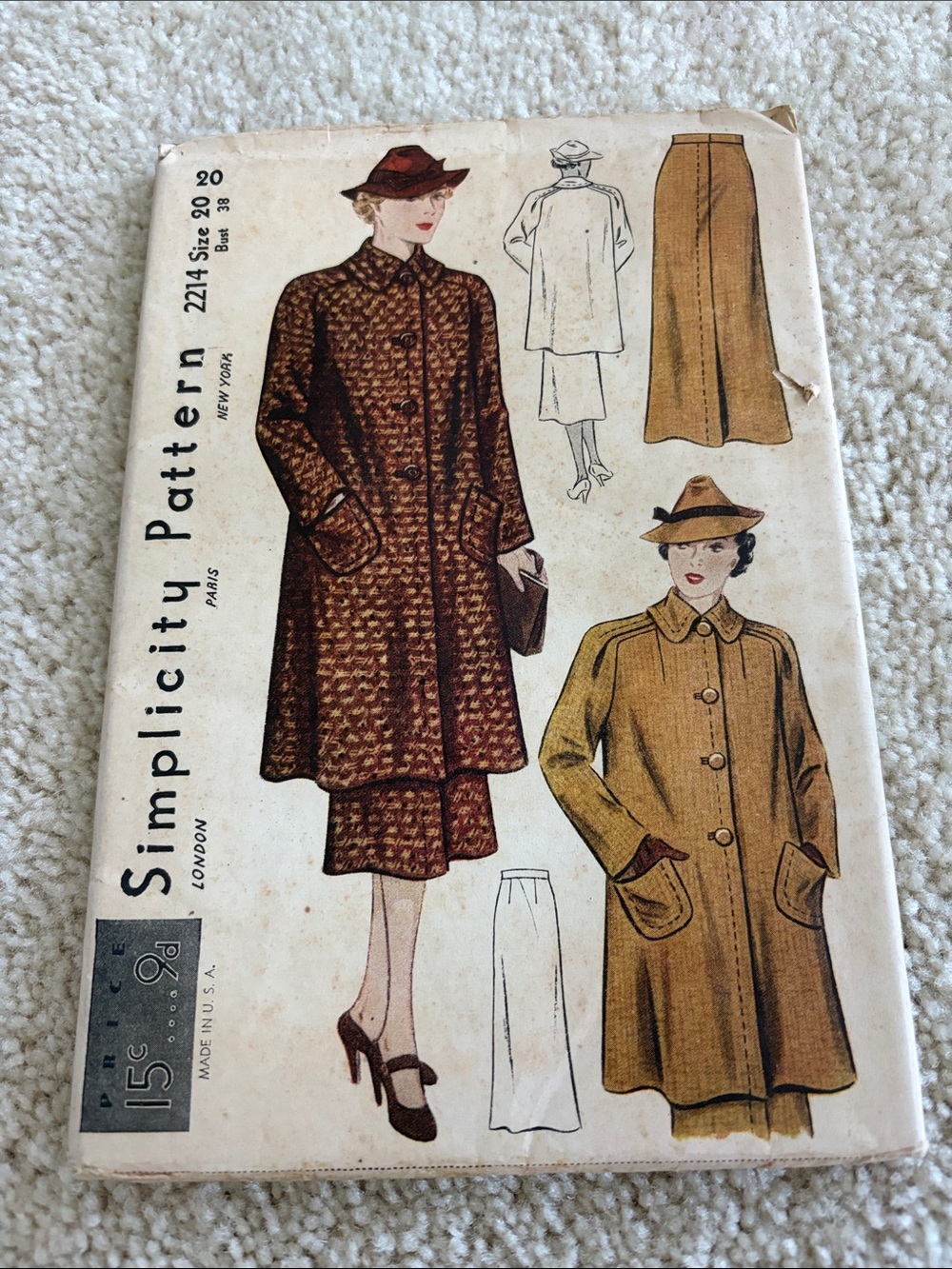 Simplicity vintage Pea Coat and midi skirt Pattern, 38-inch bust